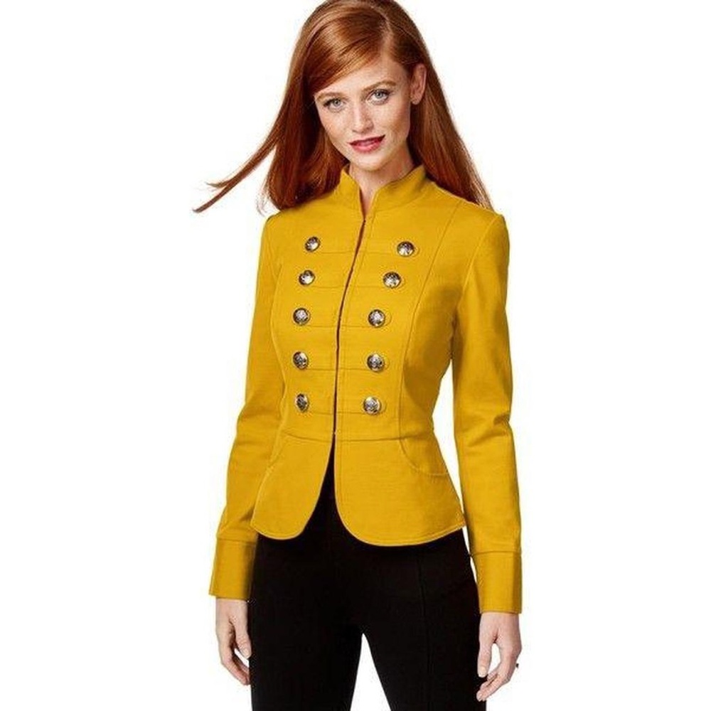 INC Petite Women's Mustard Yellow Military Style Jacket
